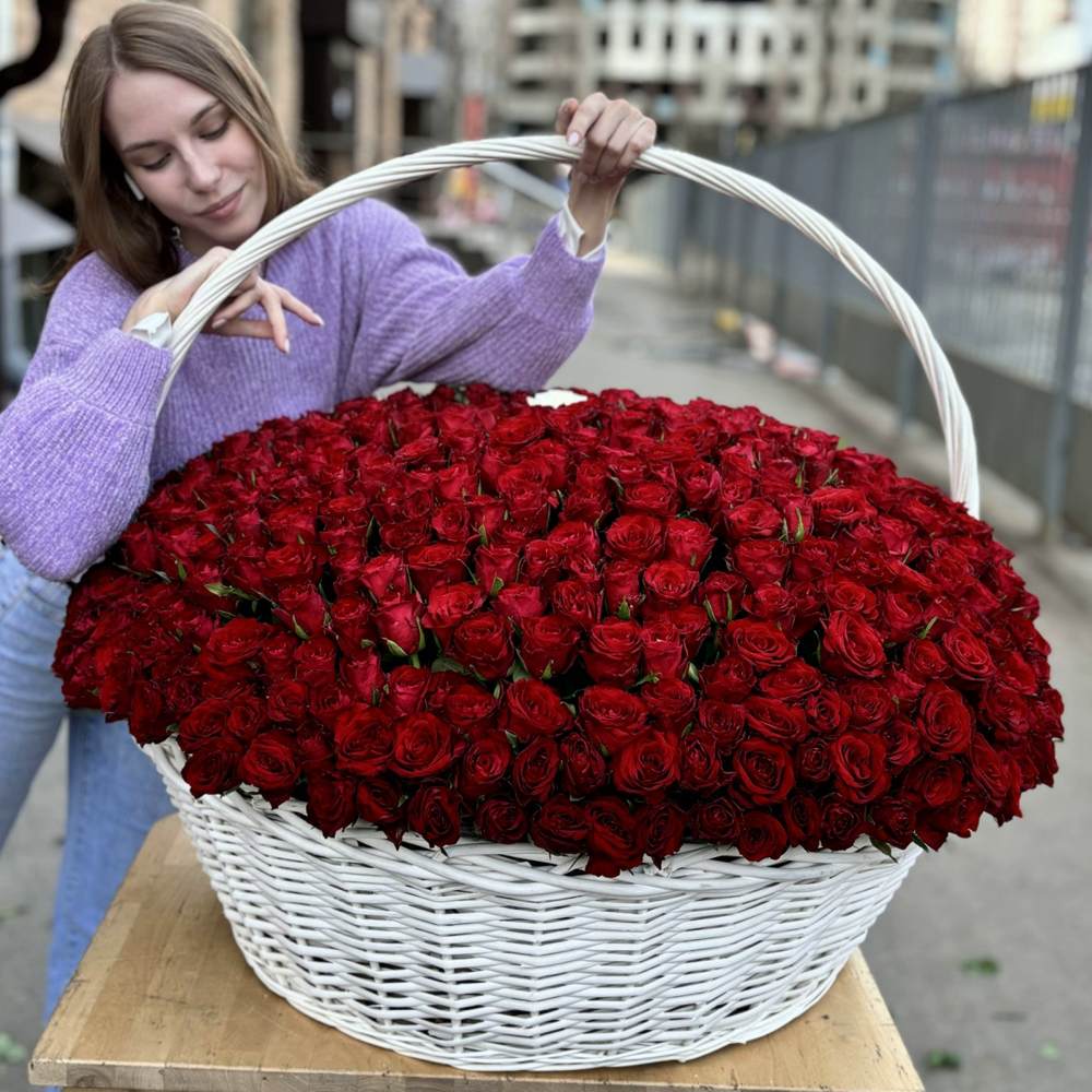 501 красная роза в корзине