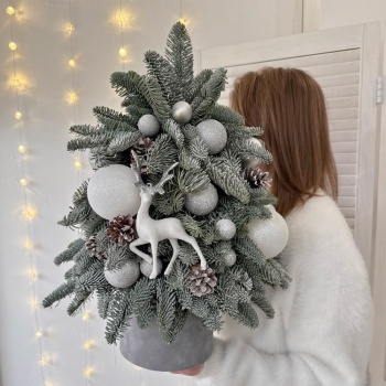 Авторская живая ель из нобилиса с новогодним декором 