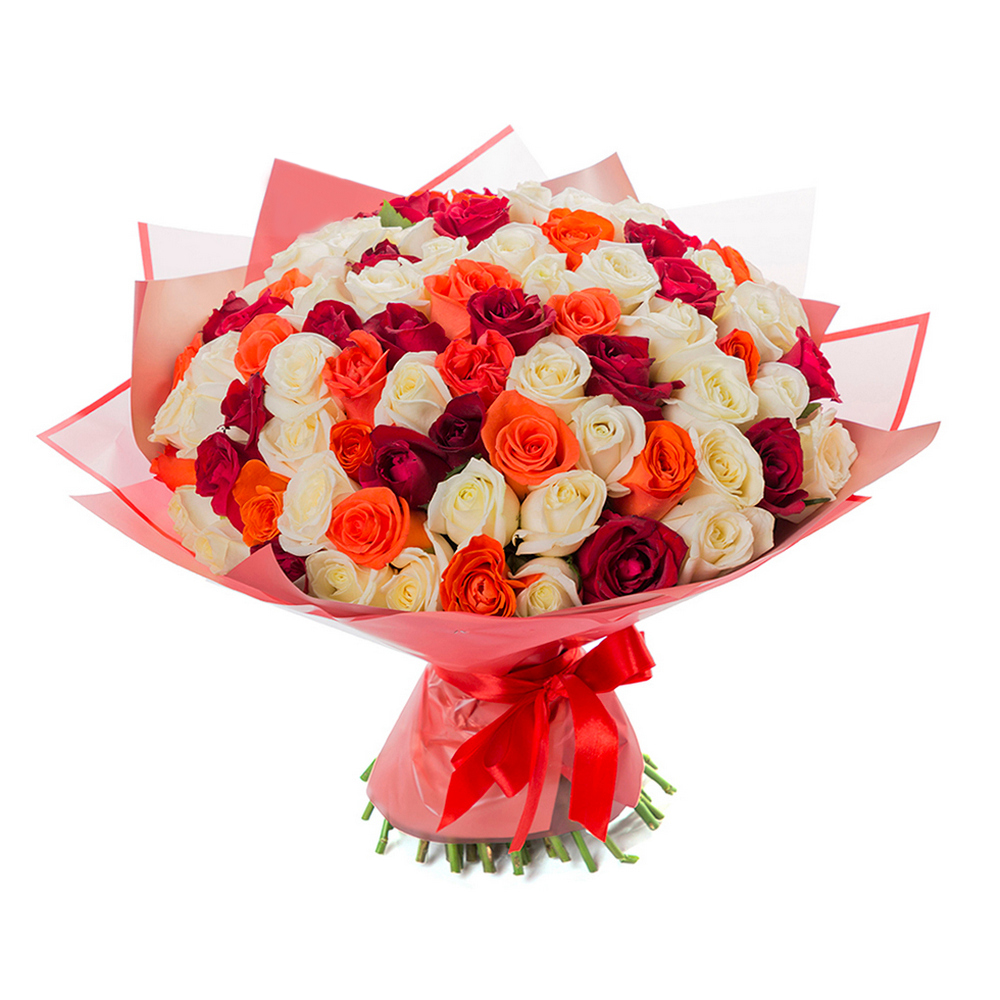 Букет из 101 разноцветной розы