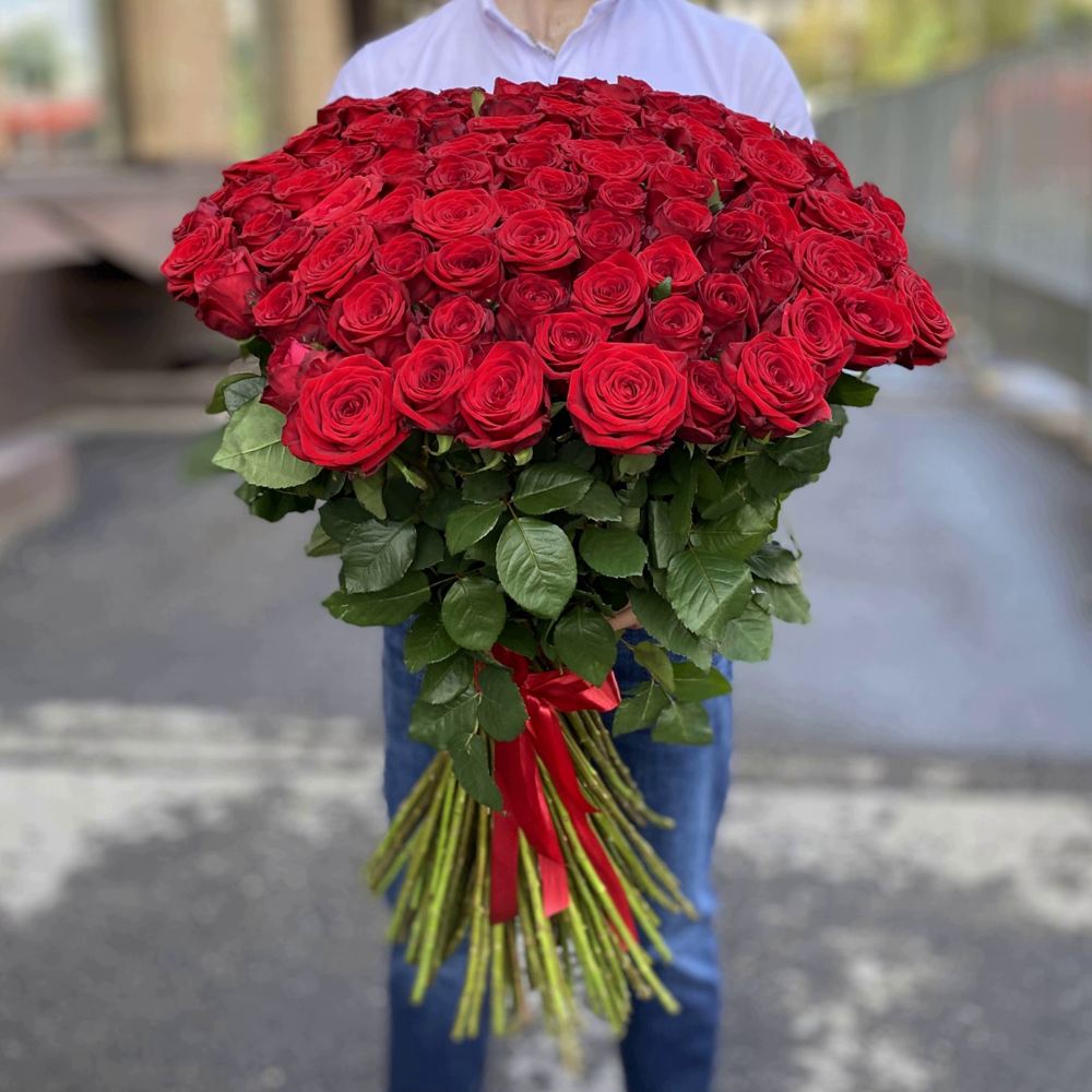 101 красная роза Premium Эквадор 90 см.