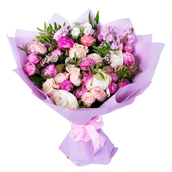 Букет из роз, сирени и ранункулюсов