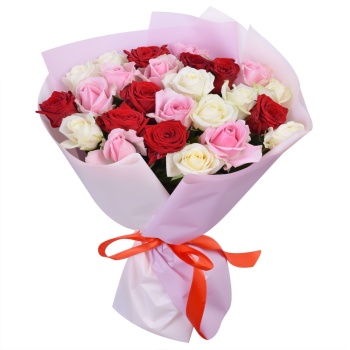 Букет из 25 разноцветных роз premium 40 см