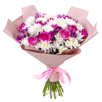Букет из роз, хризантем и альстромерии