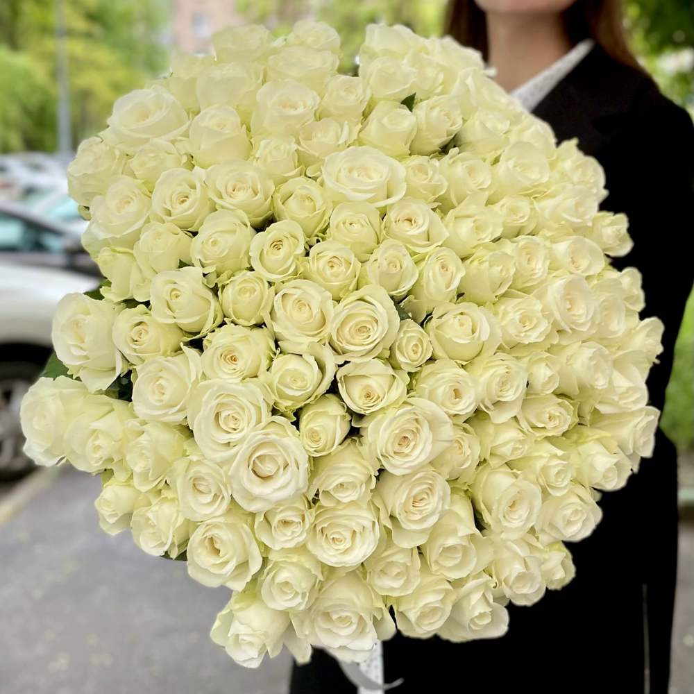 101 белая роза Premium 60 см.