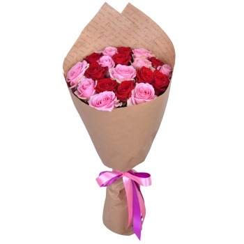 19 разноцветных роз 60 см в крафте