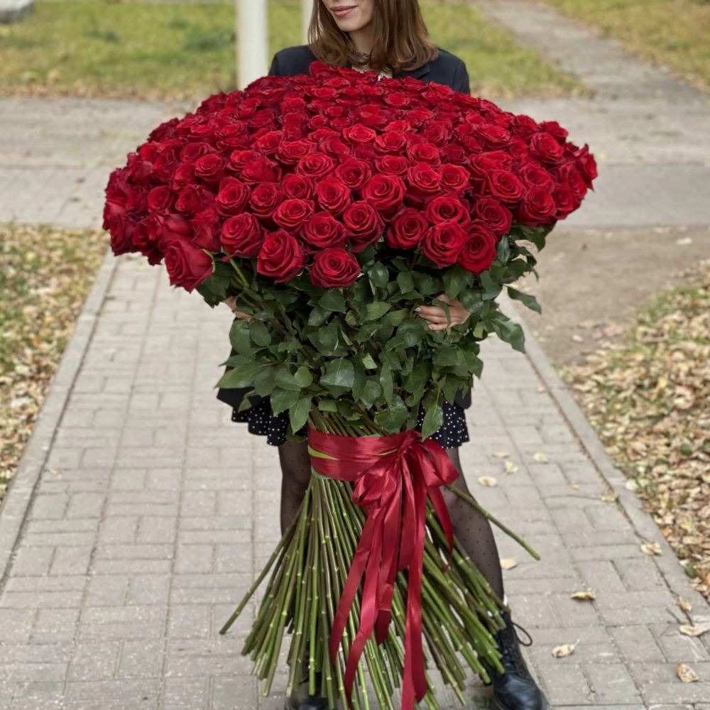 201 красная роза Premium Эквадор 100 см.