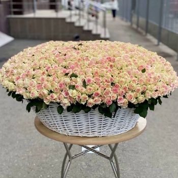 Шикарная корзина из 1001 нежно-розовой розы 