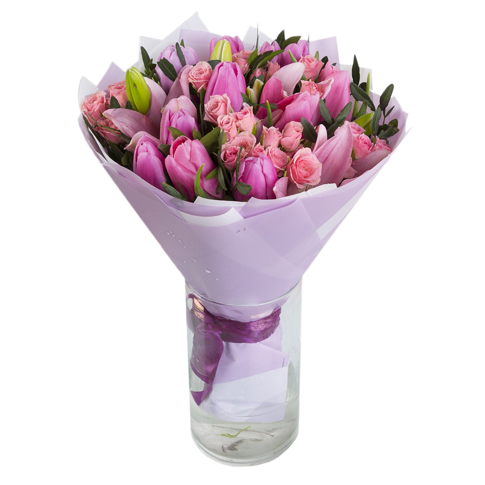 Букет из роз, тюльпанов и лилий
