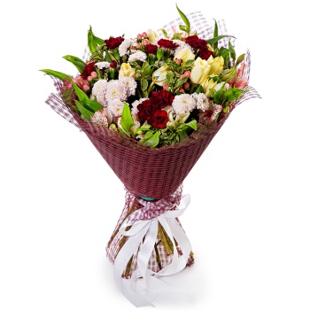 Букет из роз, тюльпанов и альстромерий