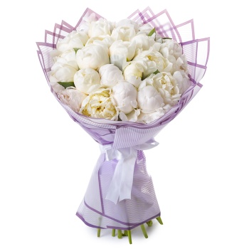 Букет из 21 белого пиона