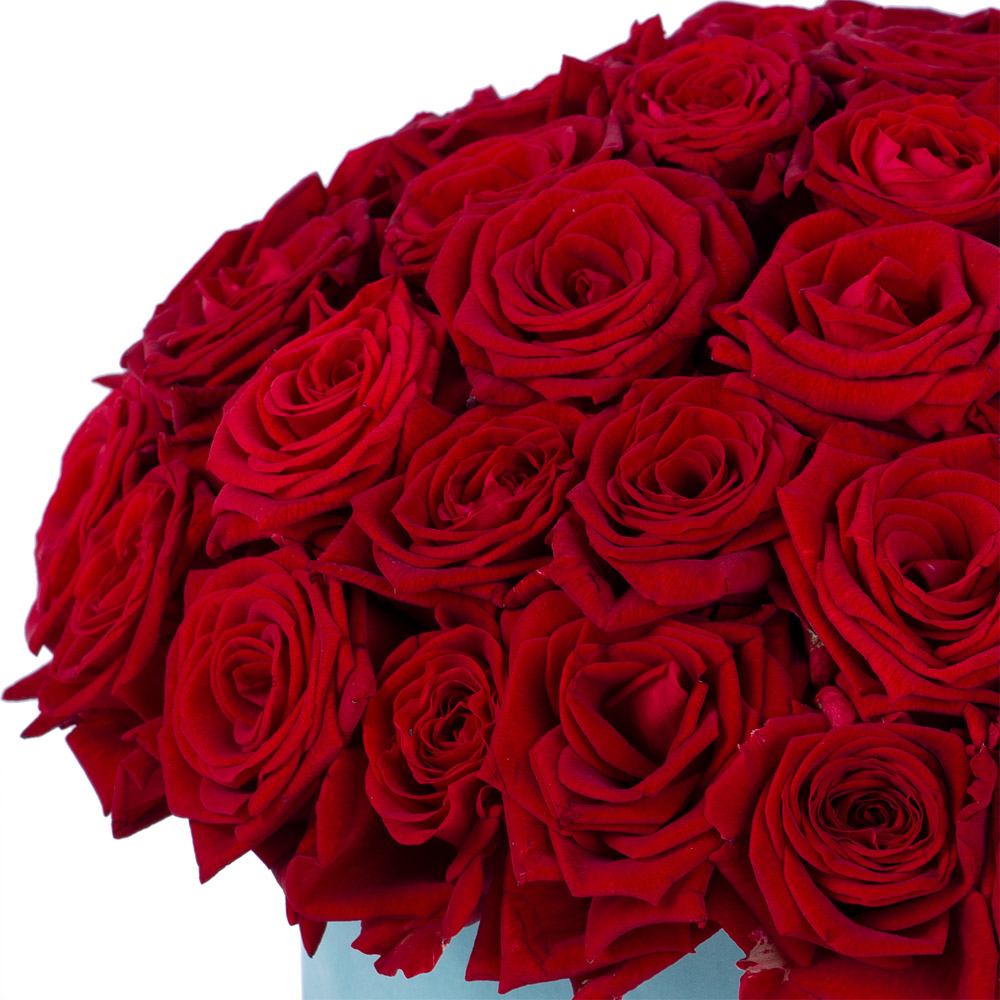 Букет из 51 красной розы premium в бархатной шляпной коробке