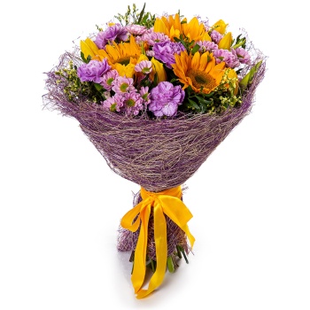 Букет с подсолнухом и тюльпанами