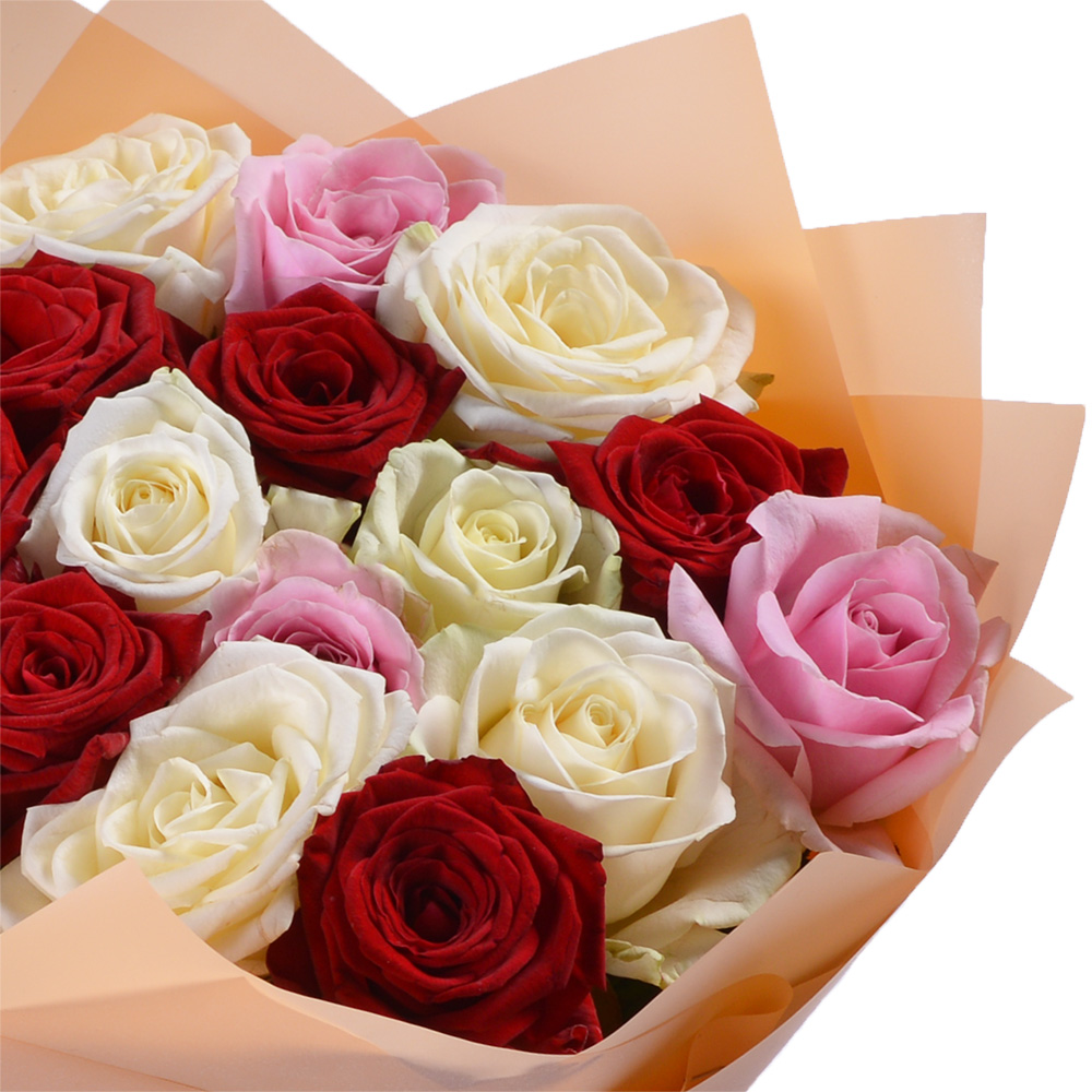 19 разноцветных роз 50 см