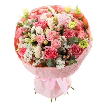 Букет из гиперикума, роз и эустом