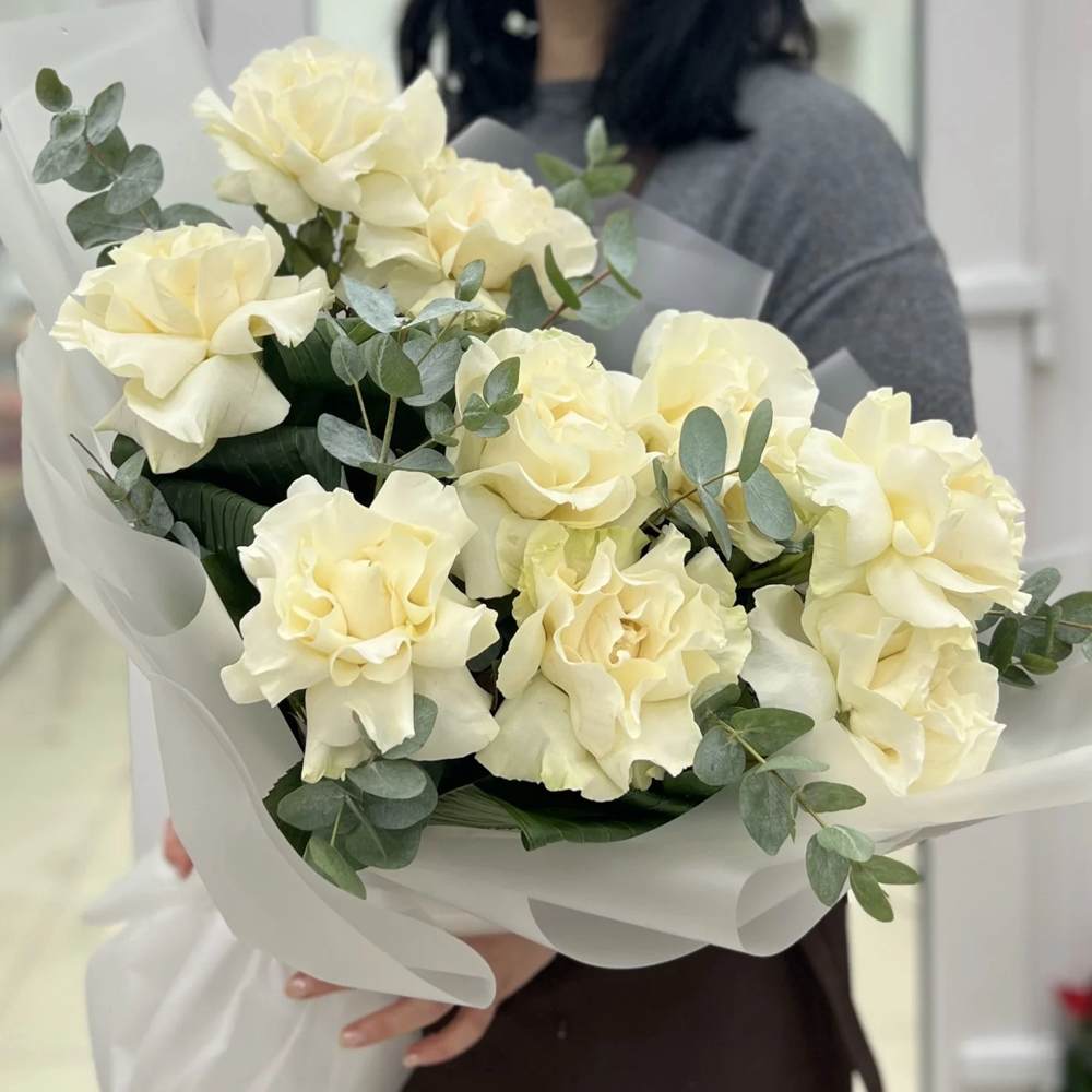 Французская белая роза 9 шт.