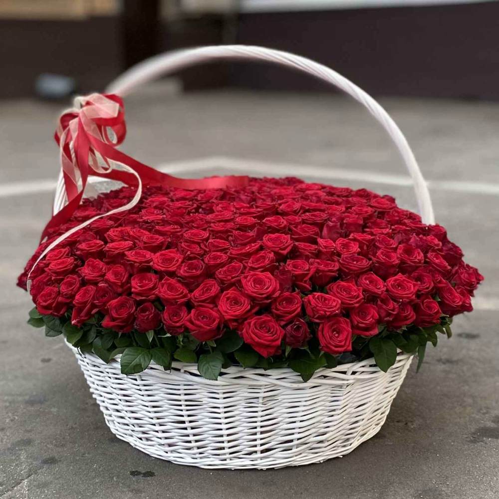 301 красная роза в корзине