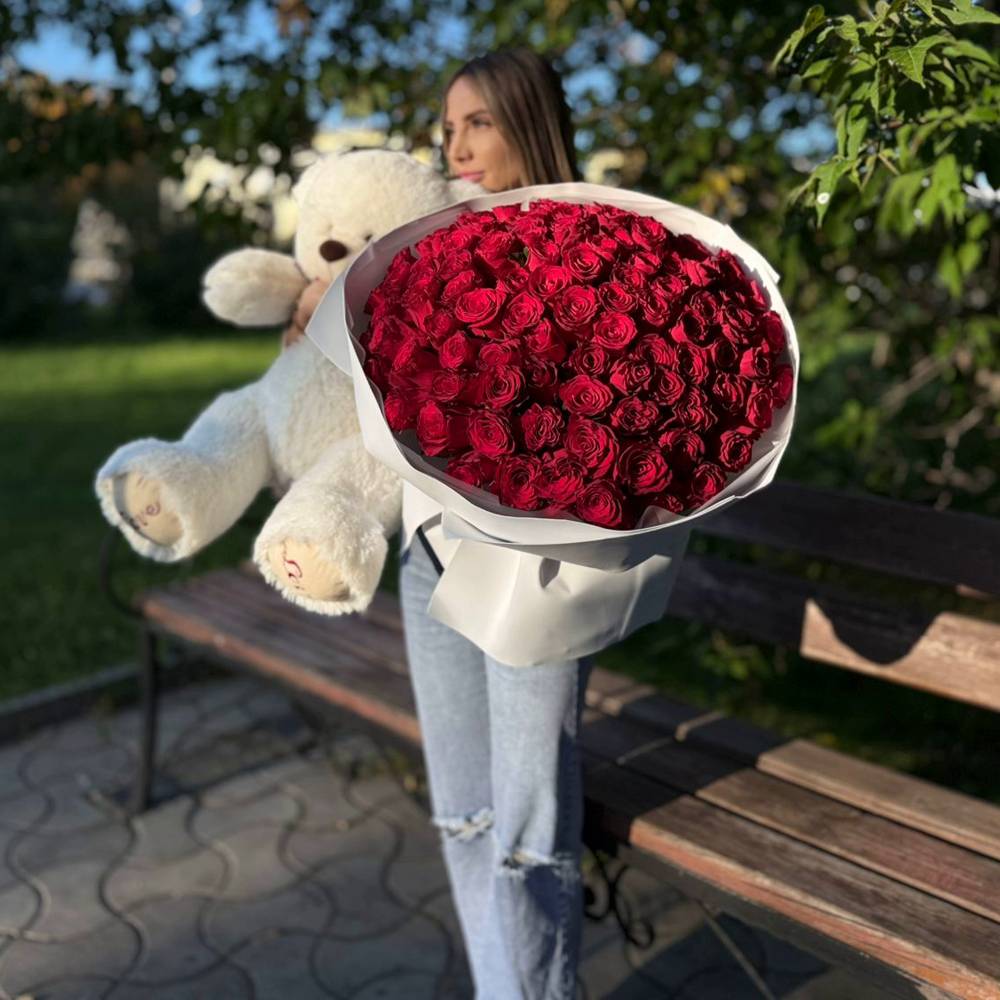 Акция! 101 красная роза 40 см.