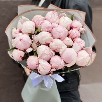 Букет из 21 нежно-розового пиона