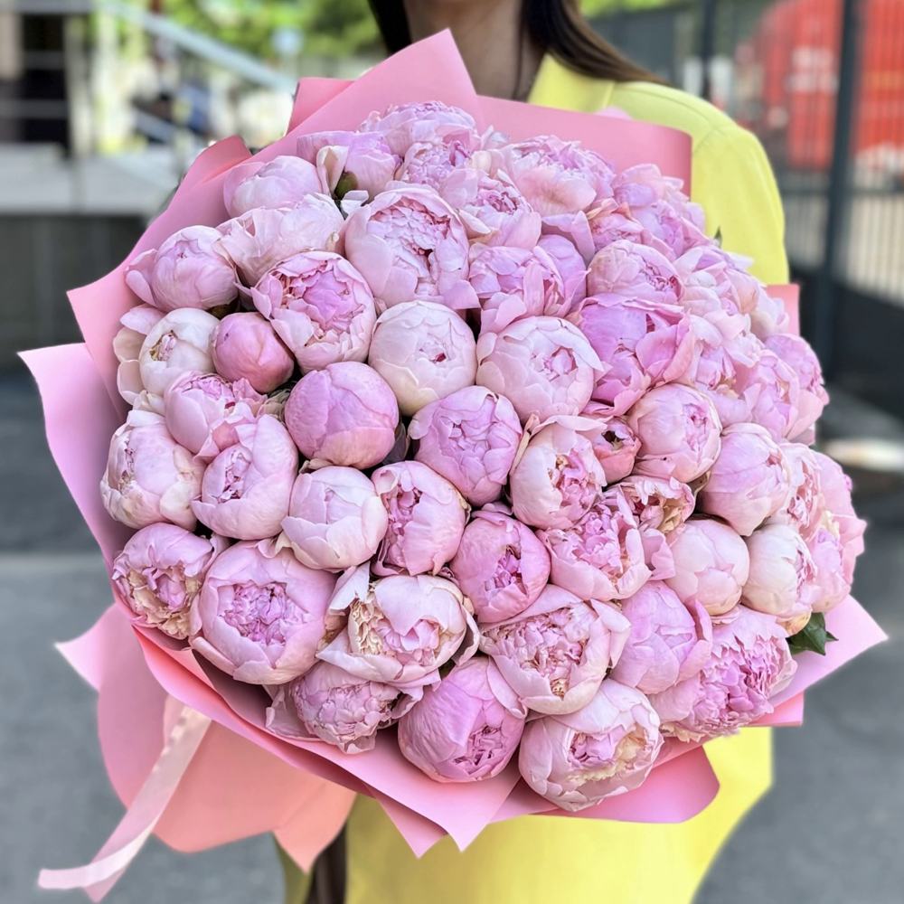 Букет из 51 нежно-розового пиона