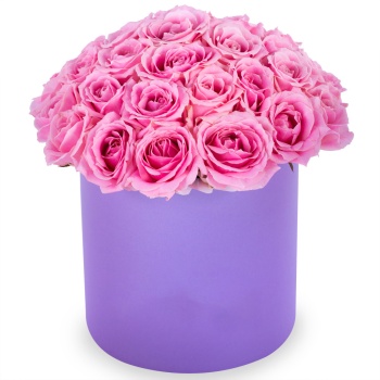 Букет из 35 розовых роз premium в фиолетовой шляпной коробке