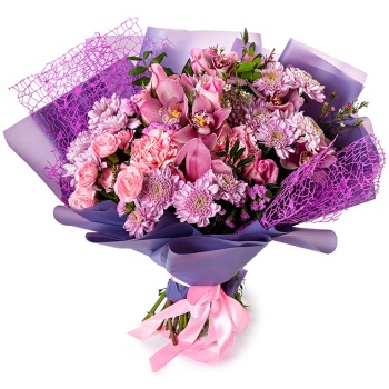 Букет из гвоздики, орхидеи и хризантемы