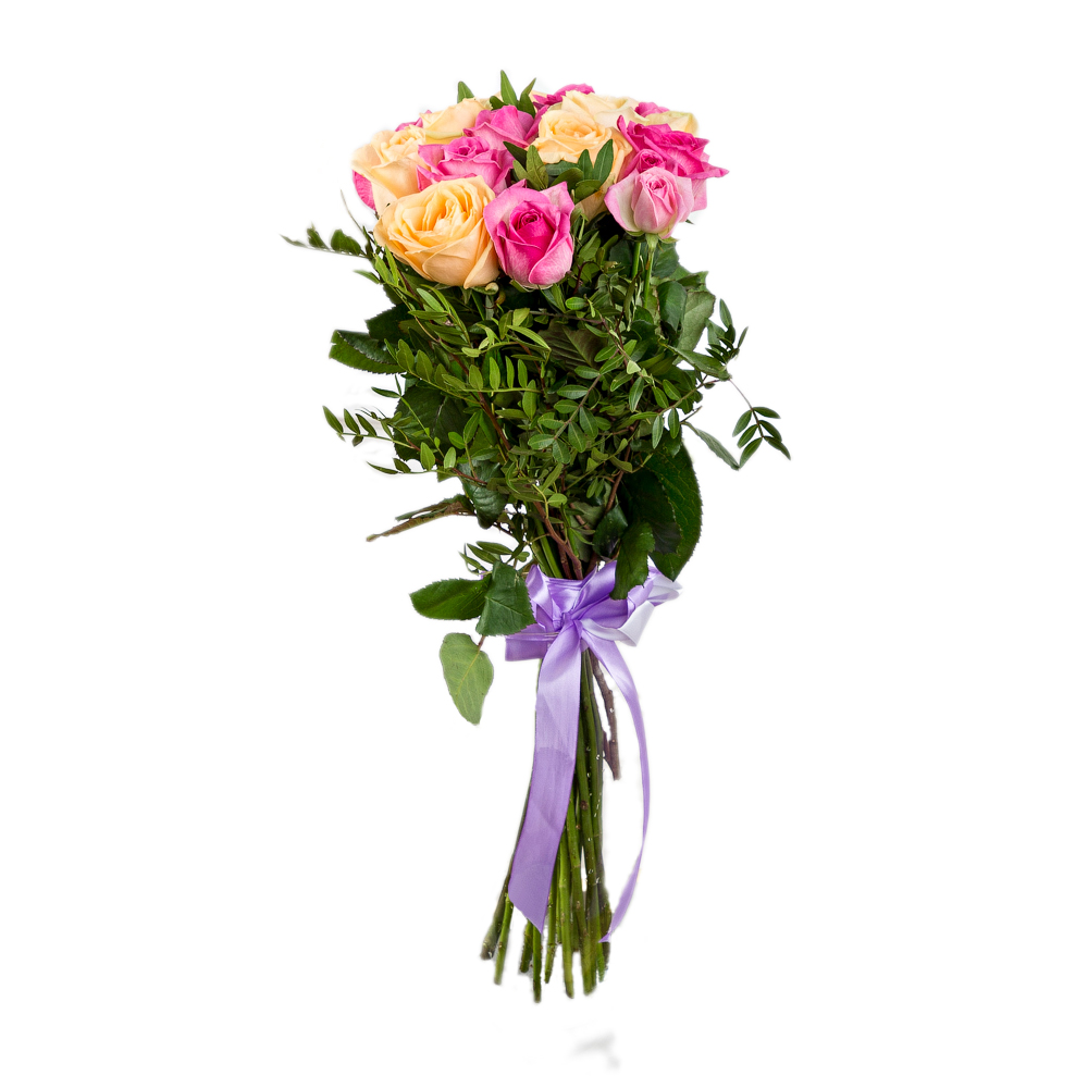 Букет из 19 разноцветных роз 60 см