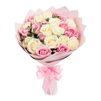 Букет из 25 разноцветных роз 50 см Воздушный пломбир