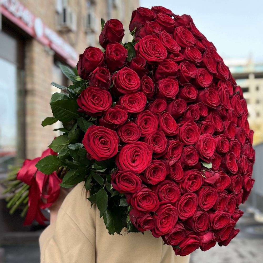 101 красная роза Premium 80 см.